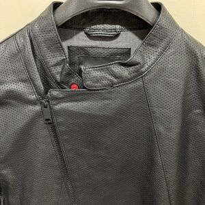 Black Perforated Emporio Armani Leather Asymmetrical Jacket